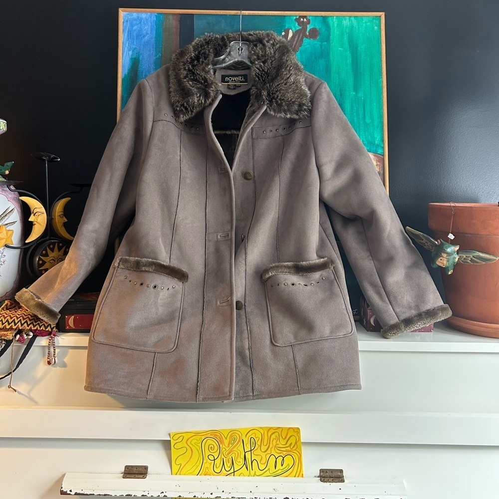 Novelti Adorable Junior Cozy Teddy Faux Suede Jacket in Brown Medium